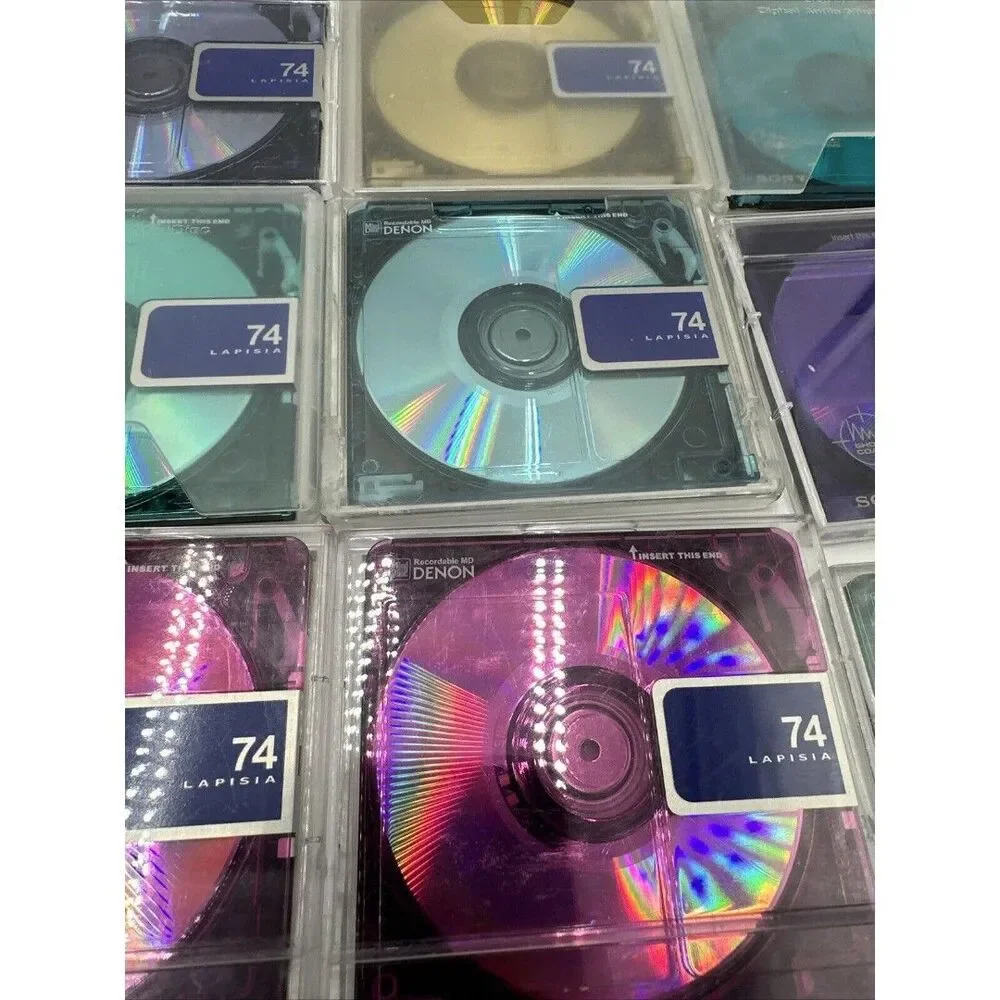 27 Minidisc Lot 74 80 Sony Prism Shock Absorbing MD Memorex Mini Disc Denon